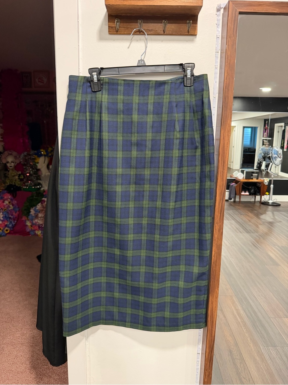 Green & Navy Plaid Pencil Skirt